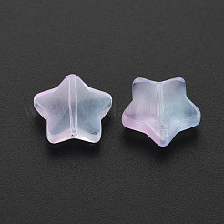 ツートン透明スプレー塗装ガラスビーズ  スター  ライトブルー  12.5x13x5mm  穴：1mm&nbsp;GLAA-T022-25-C07