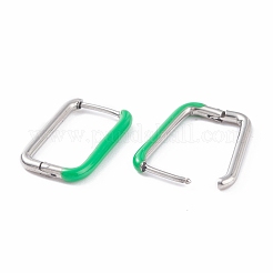 Двухцветные прямоугольные серьги-кольца Huggie Hoop из нержавеющей стали 304 с эмалью для женщин EJEW-C010-10-P