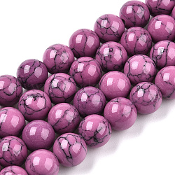 Chapelets de perles en turquoise synthétique teintée, ronde, vieille rose, 8mm, Trou: 1mm, Environ 50 pcs/chapelet, 15.7 pouce