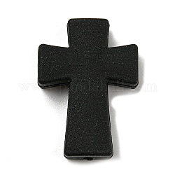 Cross Silicone Focal Beads, Chewing Beads For Teethers, DIY Nursing Necklaces Making, Black, 35x25x8mm, Hole: 2mm.