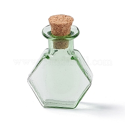 Hexagone maison de poupée miniature verre bouteilles de liège ornement, Bouteilles vides en verre pour décoration de maison de poupée, lime green, 3 cm, bouteille: 25x20.5x8.5 mm