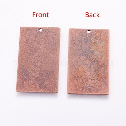 Étiquettes métalliques, laiton estampage pendentifs d'étiquette vierge, rectangle, cuivre rouge, 32x18x0.5mm, Trou: 1mm