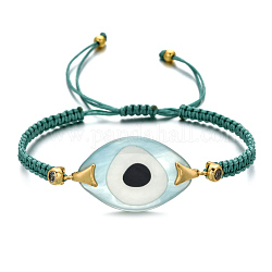 Oeil de cheval avec mauvais œil bracelet de perles tressées en acrylique, bracelet réglable en nylon bleu sarcelle pour femme, lumière bleu ciel, 10-1/4 pouce (26 cm)