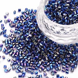 Glass Bugle Beads, Silver Lined Colours Rainbow, Blue, 2.5~3x2mm, Hole: 0.9mm, about 15000pcs/pound
