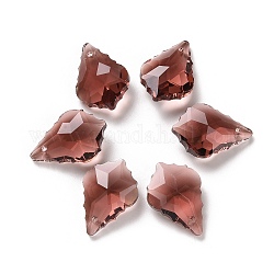 Faceted Glass Pendants, Leaf, Sienna, 22x15.5x8.5mm, Hole: 1mm