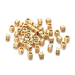 Perles séparateurs en laiton, Plaqué longue durée, cube rainuré, or, 2x2x2mm, Trou: 1.2mm