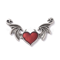Grandi pendenti smaltati in lega, cuore con ciondolo alato, argento antico, rosso scuro, 34x54x3mm, Foro: 1.5 mm