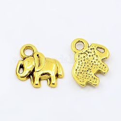 Tibetan Style Alloy Charms, Elephant, Antique Golden, Lead Free and Cadmium Free, 11x11x2mm, Hole: 2.5mm
