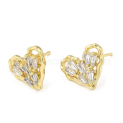 Cubic Zirconia Heart Stud Earrings, Brass Earrings for Women, Real 18K Gold Plated, 11x13mm