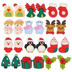 24pcs 12 cabujones de resina de estilo, tema de la Navidad, Papá Noel y casa y árbol de Navidad y muñeco de nieve y cascabel y regalo y oso y alce y flor y media con conejo y pingüino y guante, color mezclado, 2 piezas / style