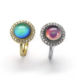 Латунные микро проложить манжеты кольца кубического циркония, открытые кольца, с изменяющимся цветом стекла настроения, плоско-круглые, красочный, разноцветные, Размер 8, 18 мм
