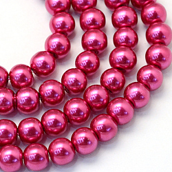 Cottura dipinto di perle di vetro perlato fili di perline rotondo, rosso viola medio, 8~9mm, Foro: 1 mm, circa 105pcs/filo, 31.4 pollice