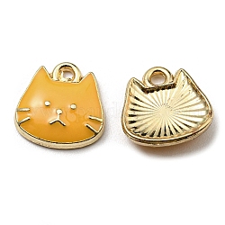 Charms aus vergoldeter Legierung, mit Emaille, Cadmiumfrei und Nickel frei und Bleifrei, Katzenform Charms, dunkelgolden, 11x11x3 mm, Bohrung: 1.6 mm