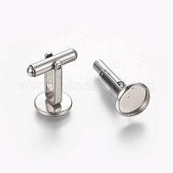 304 Stainless Steel Cufflinks Settings, Flat Round, Stainless Steel Color, Tray: 14mm, 26.5x16mm