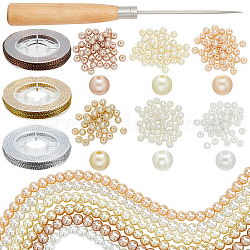 Ph pandahall 300 pieza de 6 colores de perlas de vidrio de 6 mm, cuentas de perlas artesanales, cuentas espaciadoras sueltas con 32 yardas, 3 colores, cordón de alambre, 1 punzones de cuentas para manualidades, joyería, pulseras, fabricación de collares