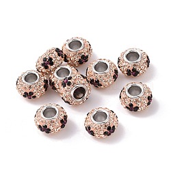 Austrian Crystal European Beads, Large Hole Beads, Sterling Silver Core, Rondelle, Colorful, about 11mm in diameter, 7.5mm thick, hole: 4.5mm