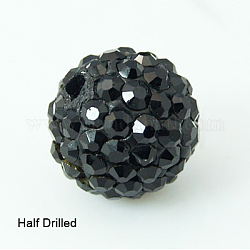 Polymer Clay Rhinestone Beads, Pave Disco Ball Beads, Grade A, Round, Half Drilled, Jet, 10mm, Hole: 1mm