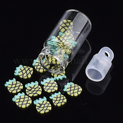 Handgemachte Polymer Clay Nagelkunstdekoration Zubehör, mit Glaswunschflasche und Ccb-Flaschenverschluss, Ananas, Gelb, 4~8x4~5x0.5~1 mm