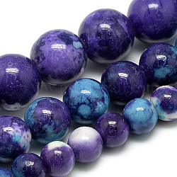 Chapelets de perle en jade d'un océan blanc synthétique, jade fleur de pluie violet et bleu, teinte, ronde, bleu ardoise foncé, 6~7mm, Trou: 1mm, Environ 65 pcs/chapelet, 16.3 pouce