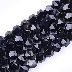 Filo di perline di agata naturale, tinto, sfaccettato, perline rotonde con taglio a stella, nero, 12x10x10mm, Foro: 1 mm, circa 31~32pcs/filo, 14.9 pollice