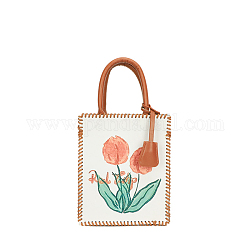 Kits para hacer bolsos de mano con patrón de flores de diy, incluyendo tela de pu, asas de bolsa, cremallera, anillo, aguja y alambre, nieve, 22.5x18x8.5 cm