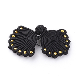 Conjuntos de botones de nudos hechos a mano de ranas chinas, botón del poliester, negro, 58~65x29~32x3~4mm