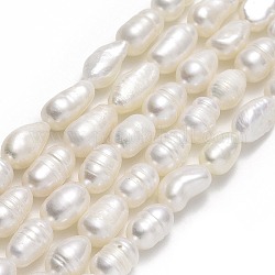Brins de perles de culture d'eau douce naturelles, riz, linge, 7~10x5~6mm, Trou: 0.7mm, Environ 45~47 pcs/chapelet, 13.39'' (34 cm)