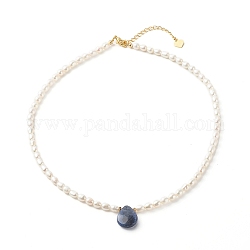 Collar de abalorios de perlas, con cuentas de sodalita natural, hallazgo latón, lágrima, 39.7x0.4 cm