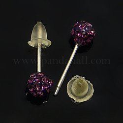 Valentines Day Gift Round Austrian Crystal Ball Stud Earrings, Resin with Stainless Steel Pins and Plastic Ear Nuts, 204_Amethyst, 4mm, Pin: 0.8mm