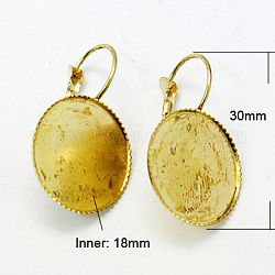 Brass Leverback Earring Findings, French Style Ear Wire, Unplated, Nickel Free 30mm, tray diameter: 18mm