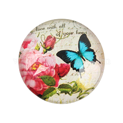Бабочка печатных стакан наполовину круглый / купольные кабошоны, красочный, 25x7 мм