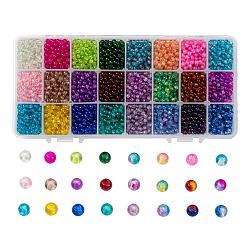 Perles de verre craquelé peintes par pulvérisation, ronde, couleur mixte, 4mm, Trou: 1.1~1.3mm, 24 couleurs, à propos 200pcs / couleur, 4800 pcs / boîte