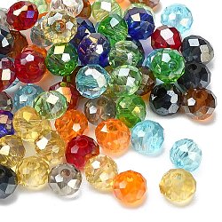 Perles de verre transparentes plaquées rondelles à facettes rondelles couleur ab, couleur mixte, 8x6mm, Trou: 1mm