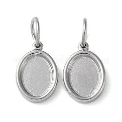 304 Stainless Steel Pendant Cabochon Settings, with Jump Rings, Oval, Stainless Steel Color, Tray: 8x6mm, 12x8x2mm, Hole: 4mm