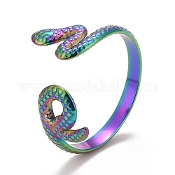Rainbow Color Ion Plating(IP) 304 Stainless Steel Snake Wrap Open Cuff Ring for Women, US Size 7 1/4(17.5mm)