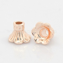 Nickel Free & Lead Free Alloy Flower Bead Caps, Long-Lasting Plated, 6-Petal, Rose Gold, 10x9mm, Hole: 3mm