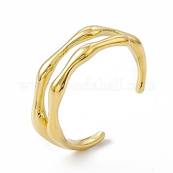 Placcatura ionica (ip) 304 anello per polsino in acciaio inossidabile da donna, anelli aperti in bambù a doppio strato, vero placcato oro 14k, 2.5~7.5mm, diametro interno: formato degli stati uniti 7 1/2 (17.7 mm)
