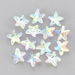 Breloques de strass en verre, étoile de mer / étoiles de mer, cristal ab, 14x15x7mm, Trou: 1.5mm