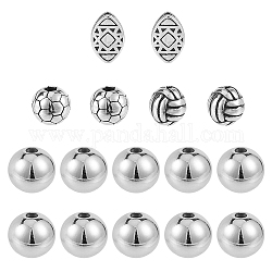 DICOSMETIC 16Pcs Ball Spacer Beads Stainless Steel Volleyball Football Oval Round Loose Beads Sports Seamless Beads Metal Loose Beads for DIY Jewelry Making, Hole: 1.2-3mm