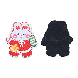 Printed Embossed Opaque Acrylic Cabochons, Christmas Style, Rabbit with Candy Cane, Red, 33x28.5x2mm