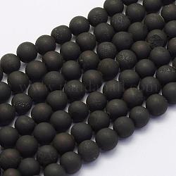 Chapelets de perles en agate druzy naturelle électrolytique, ronde, mat, noir plaqué, 8mm, Trou: 1mm, Environ 45~48 pcs/chapelet, 14.9 pouce (38 cm)