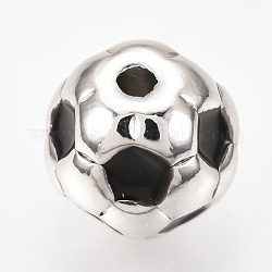 Perle di smalto in ottone, pallone da calcio, nero, platino, 8mm, Foro: 1.5 mm