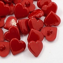 Bottoni con gambo acrilico, bottoni bel cuore per i costumi, 1-foro, tinto, rosso scuro, 17x17x3mm, Foro: 2 mm