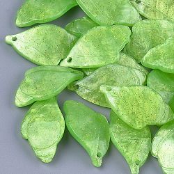 Pendenti in cellulosa acetato (resina), foglia, verde lime, 23~24x13x4~4.5mm, Foro: 1.2 mm
