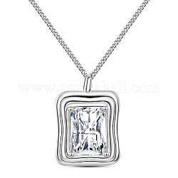 Shegrace rhodié 925 pendentif en argent sterling colliers pour femmes, avec zircone cubique transparente et chaînes gourmettes, rectangle, platine, 15.75 pouce (40 cm)