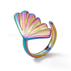 Placage ionique (ip) 304 anneau de manchette en forme de coquille en acier inoxydable pour femme, couleur arc en ciel, nous taille 6 1/4 (16.7mm)