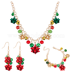 Anattasoul ожерелья с подвесками из сплава «Рождественская звезда и колокольчик», браслеты с подвесками и серьги с подвесками, набор украшений из бисера для женщин, золотые, 19.68 дюйм (50 см), 7 дюйм (180 мм), 75 мм, штифты : 0.6 мм