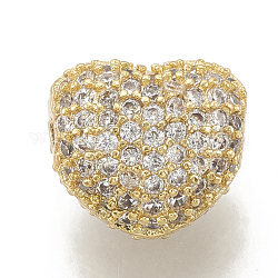 Perles de zircone cubique micro pave en Laiton, cœur, clair, or, 8x7x5mm, Trou: 1mm