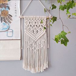 Makramee gewebter Wandbehang aus Baumwollkordel, mit HakenZubehör, Blumenweiß, 800x250x20 mm