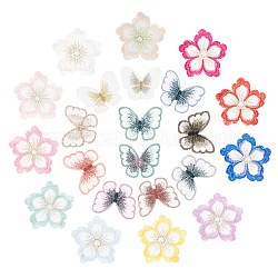 HOBBIESAY 22Pcs 22 Style Layer Polyester Embroidery Lace Sewing Ornaments, Iron on Patches, DIY Garment Accessories, Flower & Butterfly, Mixed Color, 48~70x38~69x1~6.9mm, 1pc/style
